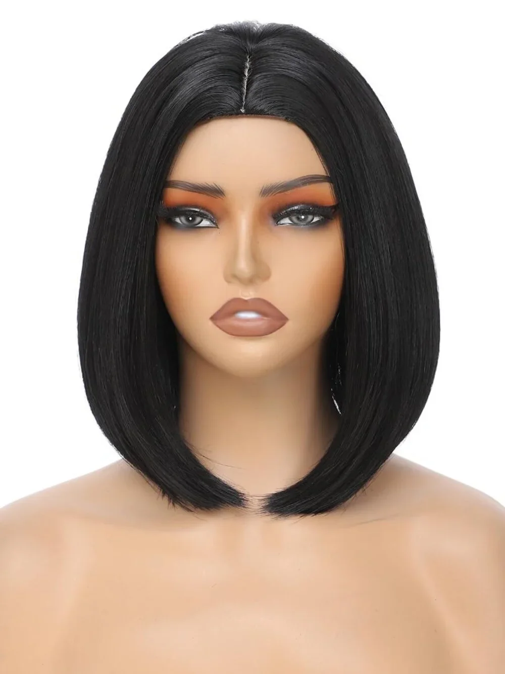 Black Bob Wig for Women 12 Inch Black Wig - Middle Part - Heat Resistant Synthet